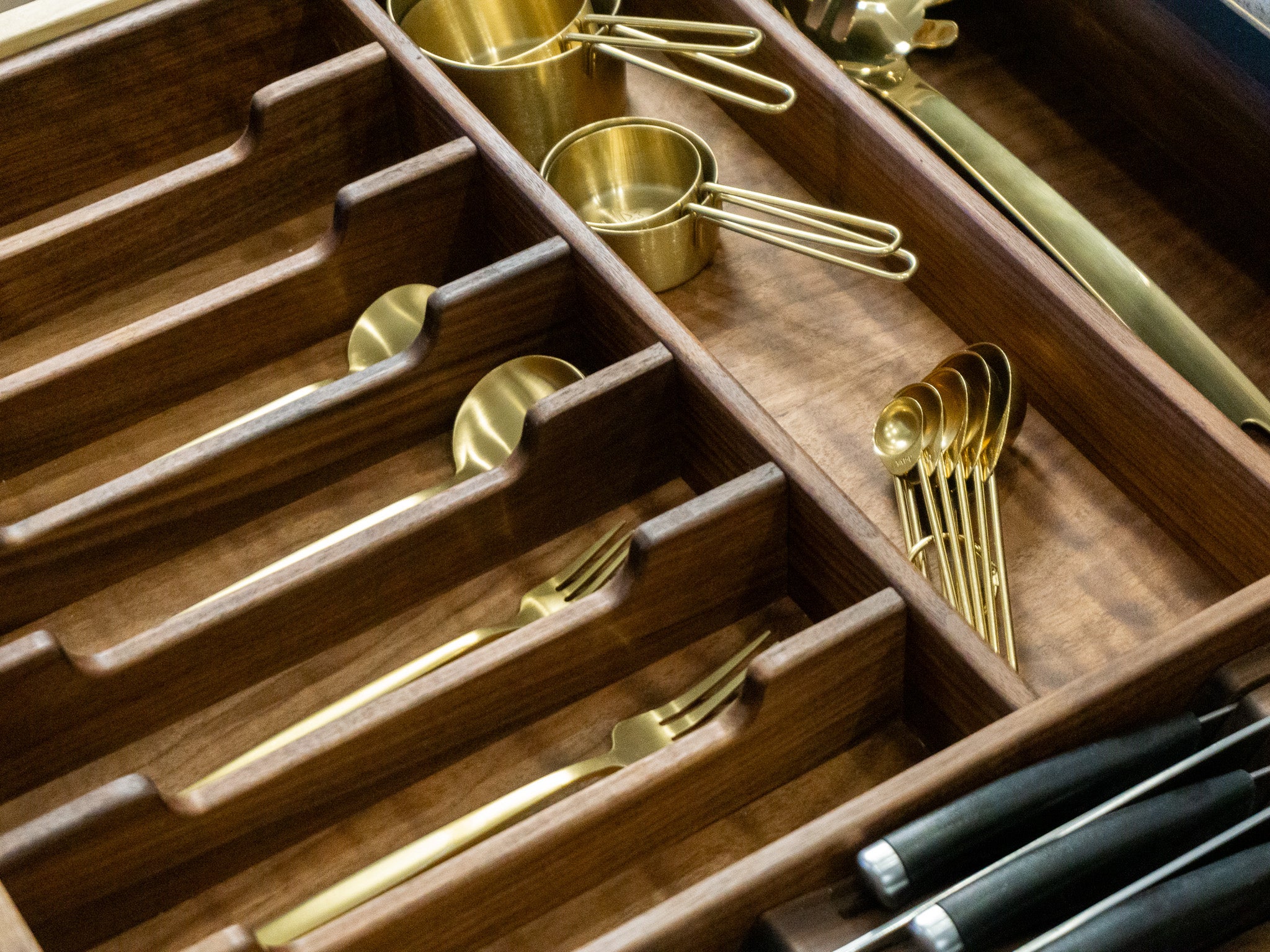 Handmade wooden kitchen drawer organizer for flatware, cooking utensils, knives, and gadgets tailored to you in Arizona