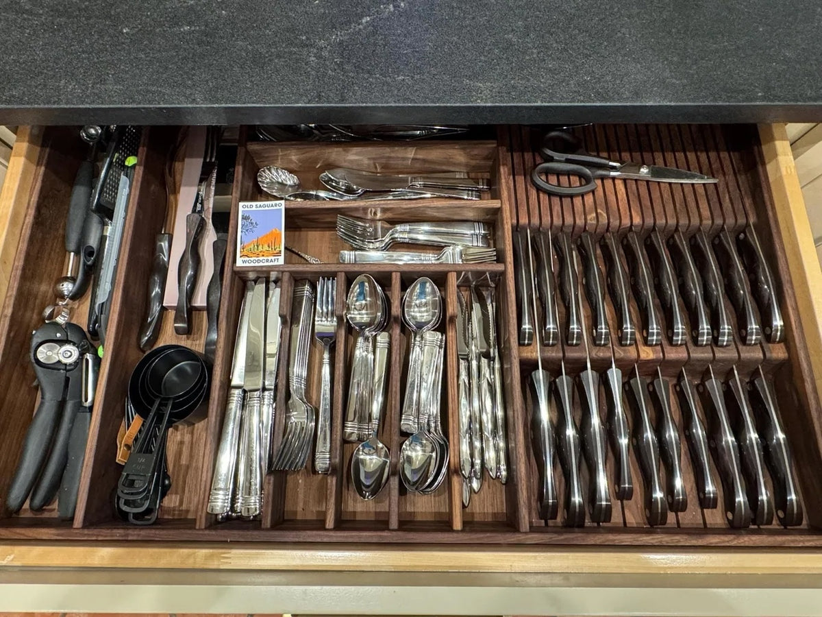 Walnut knife block & flatware combo